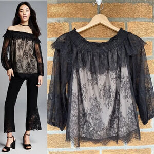 KOBI HALPERIN Reese Off-the-Shoulder Lace Blouse S